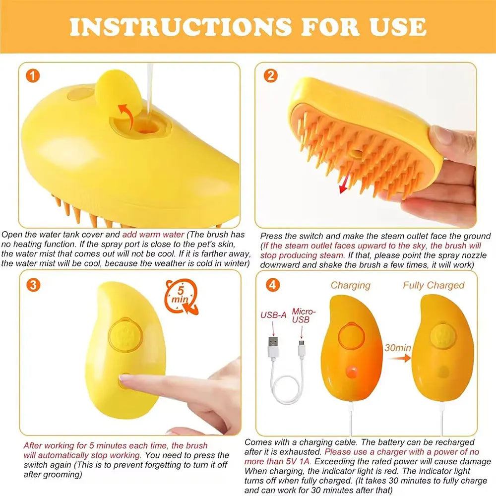 PufiBrush™ – Cepillo Mágico de Vapor para Peluditos