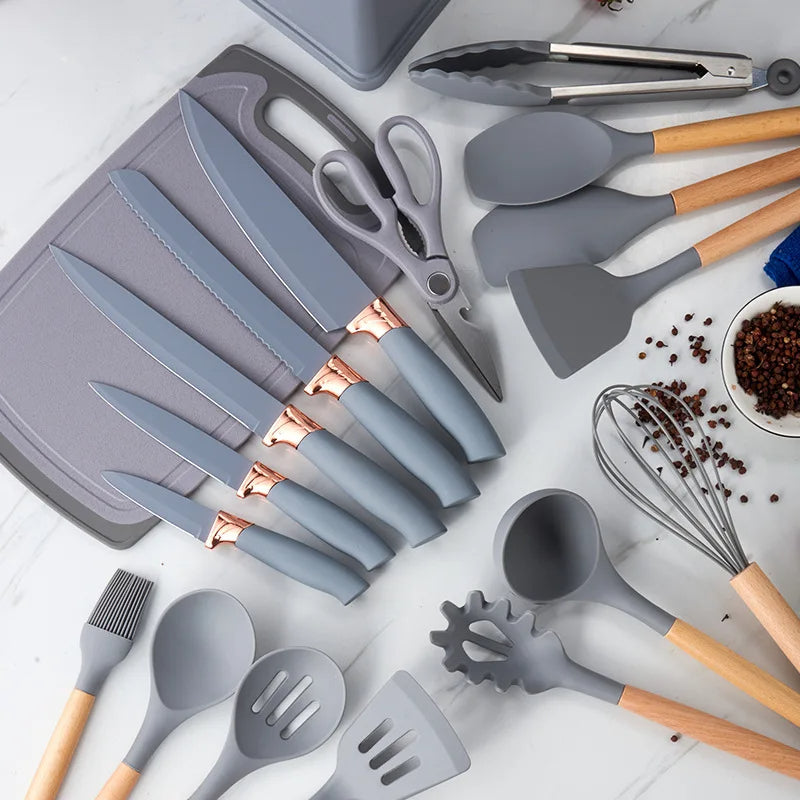 ChefEase™ – Set de Cocina 19 en 1 de Silicona y Madera