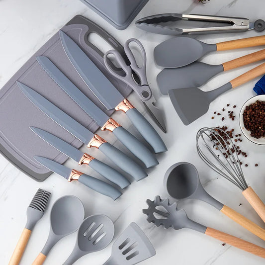 ChefEase™ – Set de Cocina 19 en 1 de Silicona y Madera