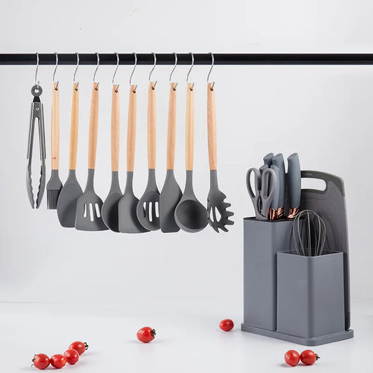 ChefEase™ – Set de Cocina 19 en 1 de Silicona y Madera